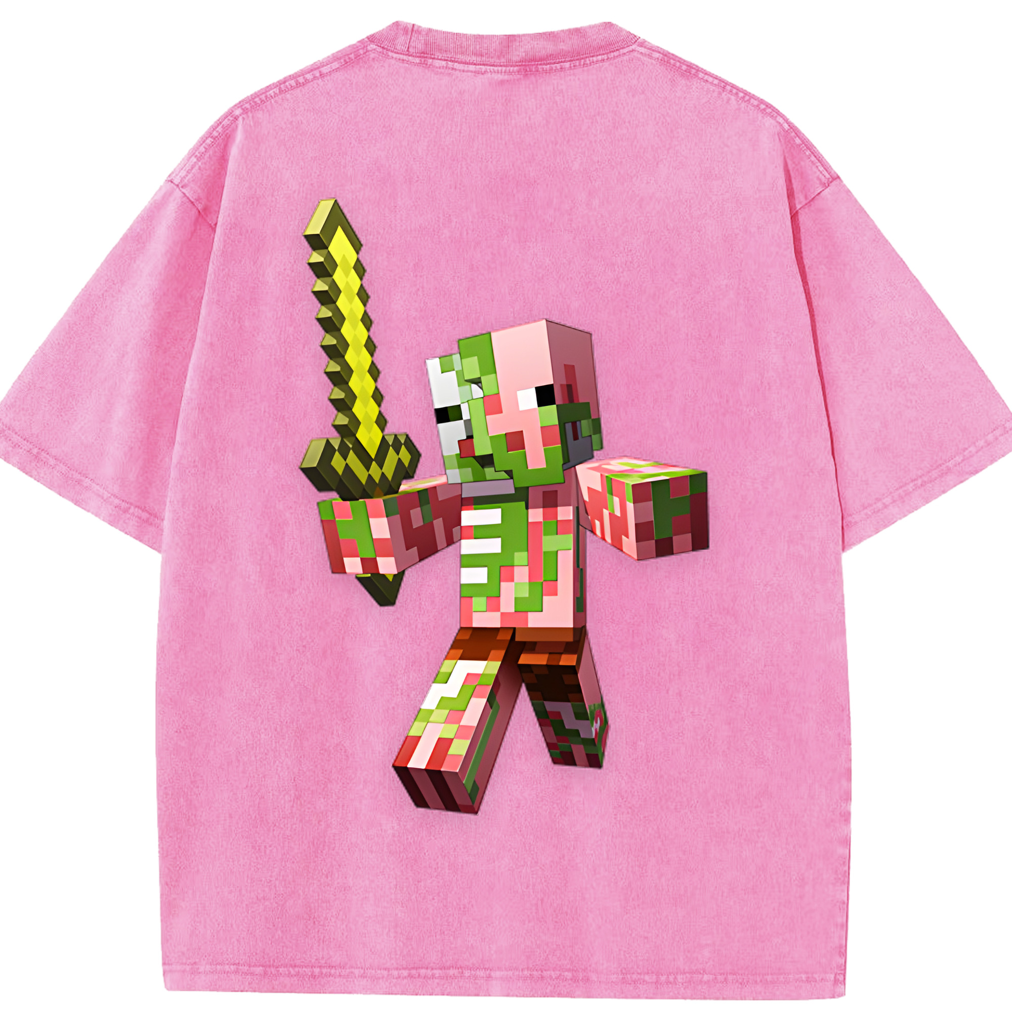 （画像用） マインクラフト ブロックの世界 Minecraft MC Block world 綿100% ヴィンテージ風 半袖Tシャツ（背面プリント）